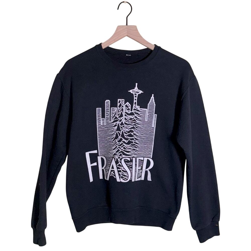 VNTG FRASIER 90s Black Graphic Screen print Sweatshirt M